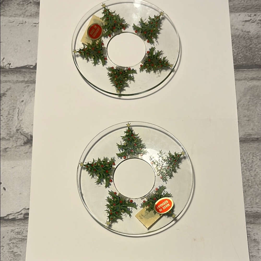 Holiday Tree Glass bobeche Set vintage candle wax drip catcher Christmas tree